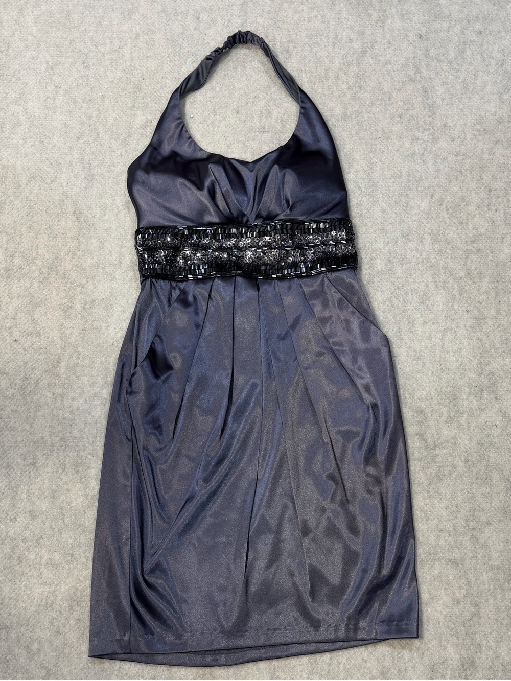 dressbarn  Halter Sequin Waist Cocktail Dress size 6 slate gray shimmery